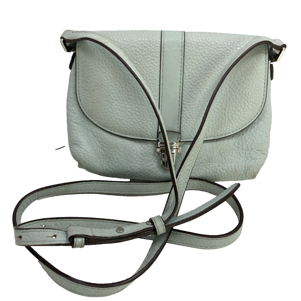 Michael Kors Charlton Metallic Mint Green Blue Small Crossbody Push Lock Purse